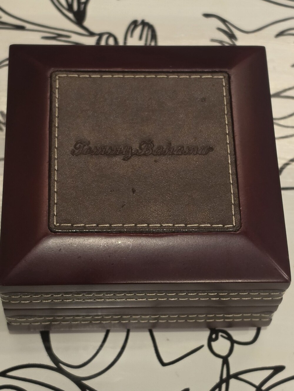 Tommy Bahama Leather & Wood Travel Cigar Ashtray Folding Case Set - Complete